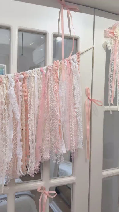 Handmade Shabby Chic Lace Garland: Rustic Wedding Photo Backdrop, H-12in(30cm)
