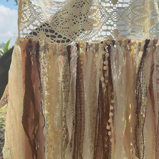 Rustic Shabby Chic Boho Window Curtains Valance, Beige Brown Lace Valance, Cafe Curtains, Farmhouse Country Kitchen Curtain, H-25inch (63cm)