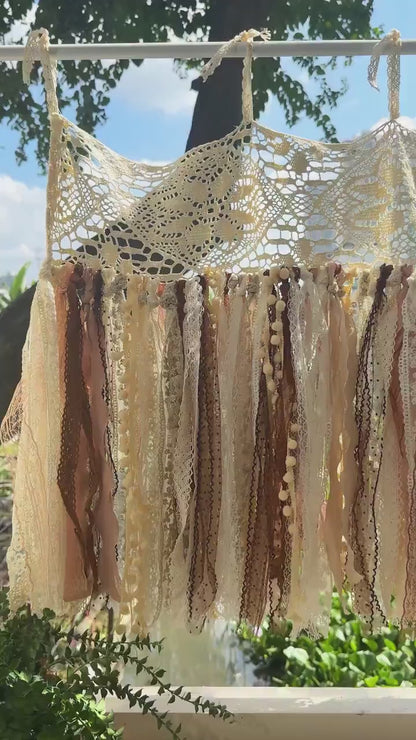 Rustic Shabby Chic Boho Window Curtains Valance, Beige Brown Lace Valance, Cafe Curtains, Farmhouse Country Kitchen Curtain, H-25inch (63cm)