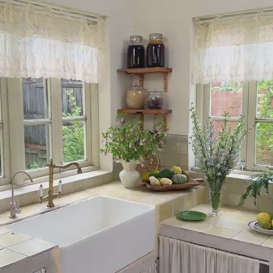 Victorian Cottage Style Ruffled Tulle Window Valance,French Country Farmhouse,Embroidered Lace Sheer Kitchen Curtain Valance,H-14inch (36cm)