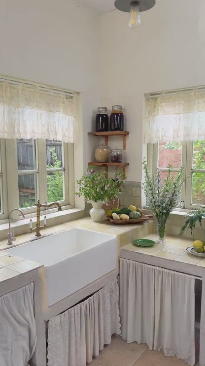 Victorian Cottage Style Ruffled Tulle Window Valance,French Country Farmhouse,Embroidered Lace Sheer Kitchen Curtain Valance,H-14inch (36cm)