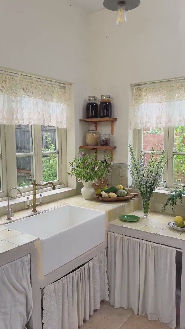 Victorian Cottage Style Ruffled Tulle Window Valance,French Country Farmhouse,Embroidered Lace Sheer Kitchen Curtain Valance,H-14inch (36cm)