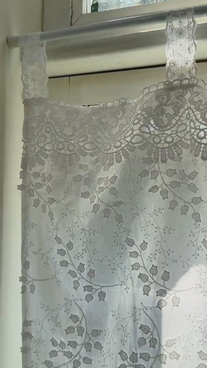 Vintage Lace Kitchen Curtain, Shabby Chic French Style Country White Embroidered Short Curtain, Farmhouse Cafe Curtains, H-25inch (65cm)