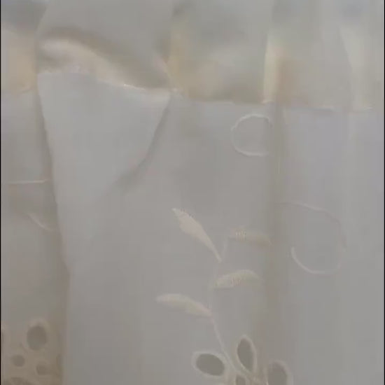 Vintage French Embroidery Cafe Curtain: Beige Floral Lace, Farmhouse Style