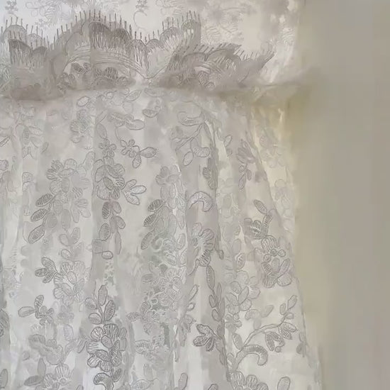 French Style Country Ruffled Curtains Valance, Rustic Cottage Shabby Chic Decor, Embroidered Flowers Lace Window Valance, H-22inch (56cm)
