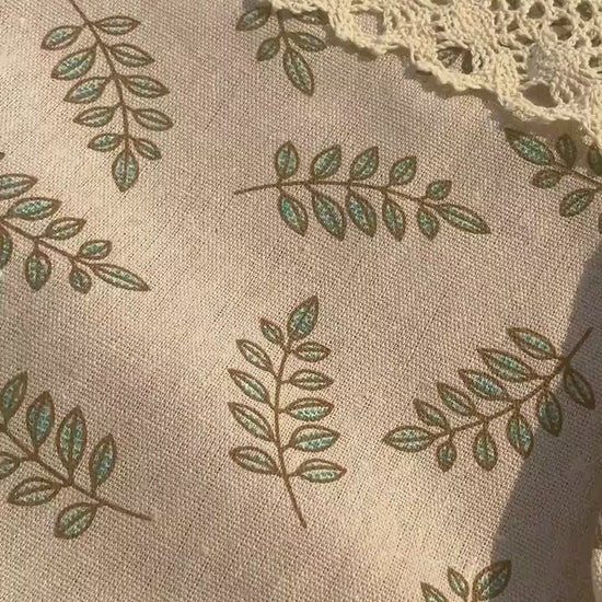 Green Leaf Print Cotton Linen Curtain: Rustic Farmhouse Decor