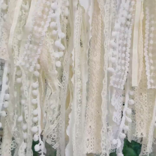 Rustic Shabby Chic Boho Window Curtains Valance, Beige White Crochet Lace Cafe Curtain, Farmhouse Country Kitchen Curtains, H-25inch (63cm)