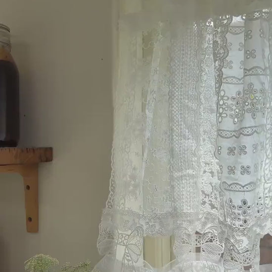 Victorian White Lace Patchwork Curtain, Handmade Romantic Boho Cafe Curtains, Shabby Chic French Cottage Window Panel Valance,H-27in (70cm)
