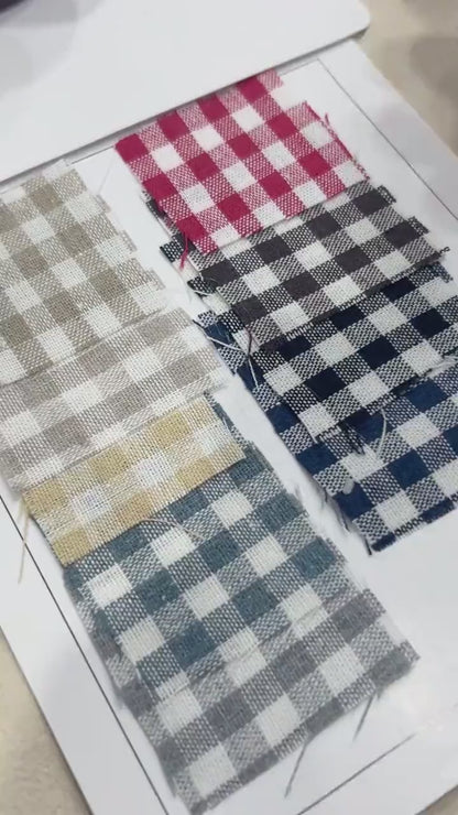 Handmade Gingham Cafe Curtains, Farmhouse Plaid Blue Checkered Crochet Cotton Linen Curtain Panel, Small Window Curtain For Kitchen