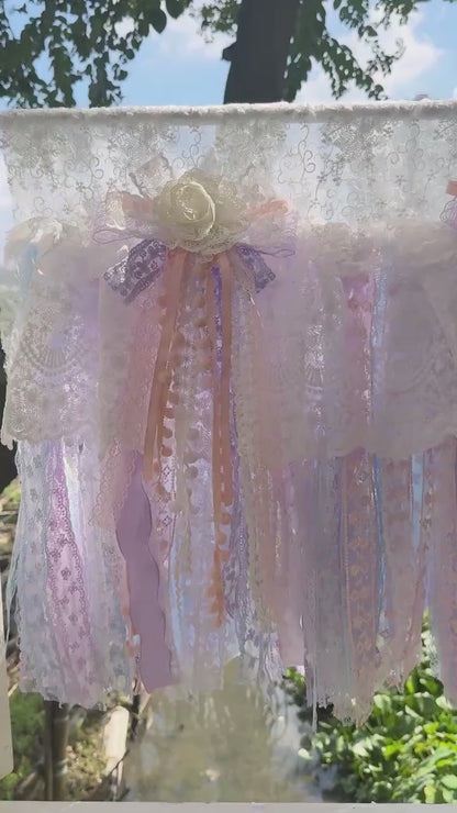 Vintage Beautiful Pink Blue Purple Lace Curtains Valance, Colorful Lace Fabric Farmhouse Country Kitchen Curtains, Shabby Chic Cafe Curtains