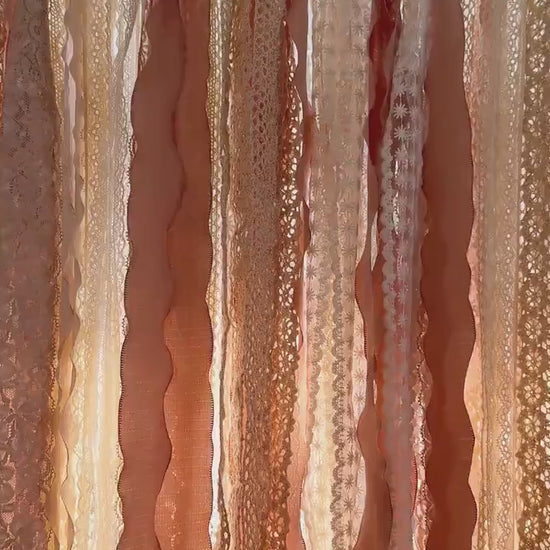 Shabby Chic Cottage Core Lace Curtain, Boho Rustic Earth Tones, Victorian Crochet Lace Curtain, Wedding Backdrop, Custom Sizes