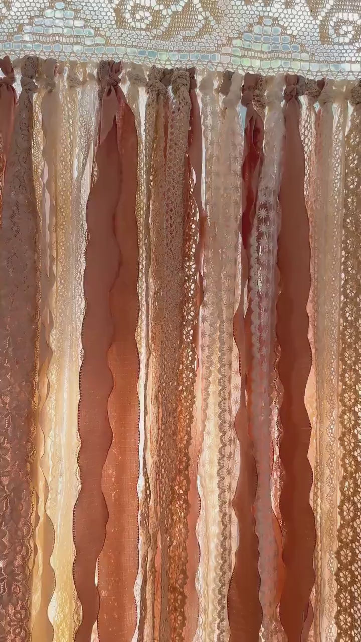 Shabby Chic Cottage Core Lace Curtain, Boho Rustic Earth Tones, Victorian Crochet Lace Curtain, Wedding Backdrop, Custom Sizes