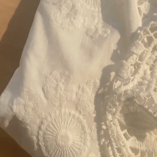 White Lace Cafe Curtain: French Country Hollow Flower Design