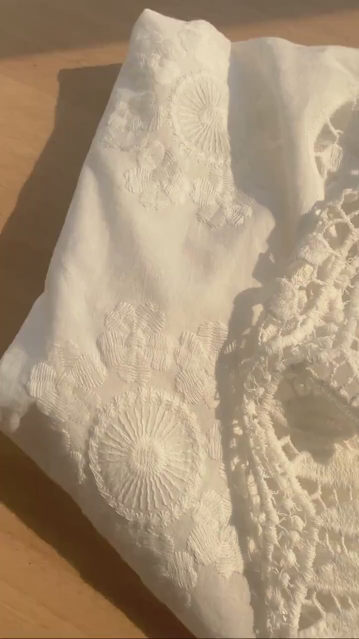 White Lace Cafe Curtain: French Country Hollow Flower Design