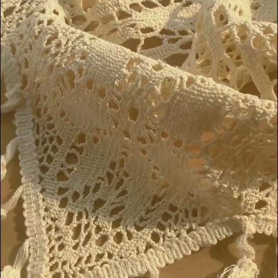Beige Lace Crochet Hollow Stripes Short Curtains, Flower Cafe Curtains with Tassel, Country Farmhouse Kitchen Half Curtains, Gifts