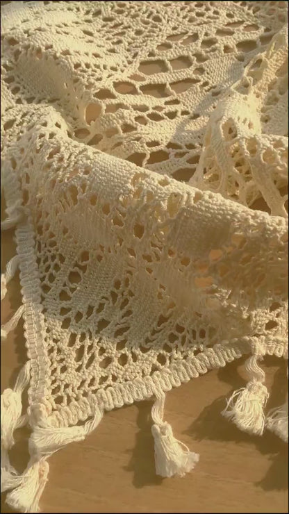 Beige Lace Crochet Hollow Stripes Short Curtains, Flower Cafe Curtains with Tassel, Country Farmhouse Kitchen Half Curtains, Gifts