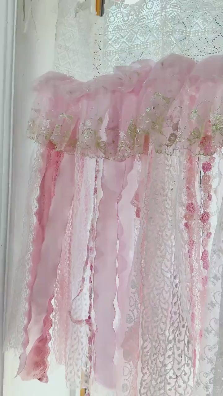 Romantic Embroidery Rose Curtain Valance,  Shabby Light Pink Lace Valance,  Cafe Curtain, Farmhouse Country Kitchen Curtains,H-25inch (63cm)