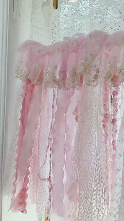 Romantic Embroidery Rose Curtain Valance,  Shabby Light Pink Lace Valance,  Cafe Curtain, Farmhouse Country Kitchen Curtains,H-25inch (63cm)