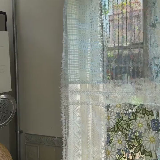 Elegant Patchwork Lace Floral Embroidery Curtains, Country Farmhouse Kitchen Living Room Valance, Patchwork Café Curtain, Window Treatment
