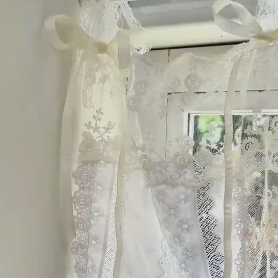 Romantic White Ivory Begie Patchwork Flowers Lace Curtain, Shabby French Style Valance, Farmhouse Kitchen and Cafe Curtains, H-26in (65cm)