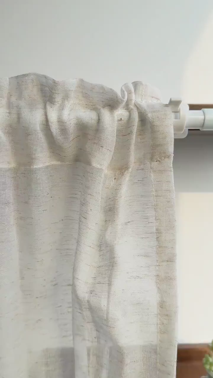 Farmhouse Pull-Up Curtain, Adjustable Tie-Up Curtain, Custom Kitchen Half Curtain, Bedroom and Living Room Sheer Linen Curtain, Custom Size