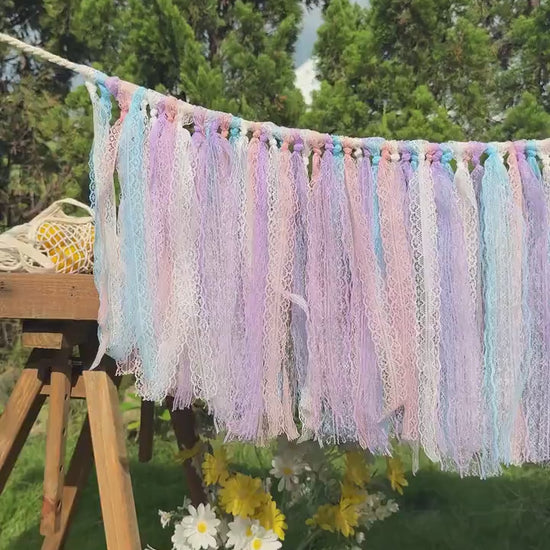 Lace Garland, Shabby Chic Wedding Photo Backdrop Decor, White Pink Blue Purple Lace Bunting, H-12in(30cm)