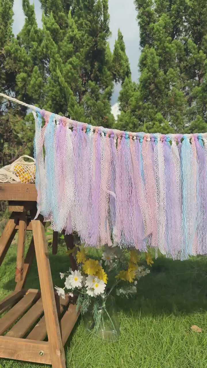 Lace Garland, Shabby Chic Wedding Photo Backdrop Decor, White Pink Blue Purple Lace Bunting, H-12in(30cm)