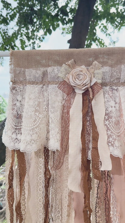 Custom Burlap Brown Lace Valance