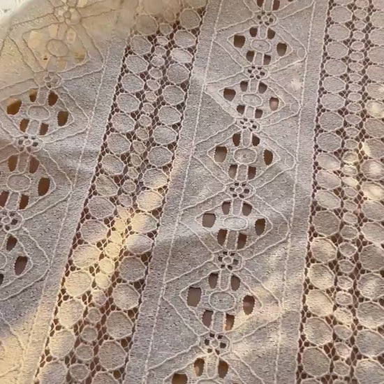 Boho Beige Crochet Lace Flower Curtains, Farmhouse Light Filtering Kitchen Curtains, Hollow Curtains with Tassel, Cafe Semi-Sheer Curtains
