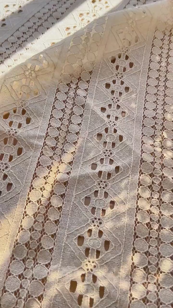 Boho Beige Crochet Lace Flower Curtains, Farmhouse Light Filtering Kitchen Curtains, Hollow Curtains with Tassel, Cafe Semi-Sheer Curtains