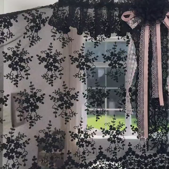 Handmade Black Lace Curtain Valance: Gothic Shabby Chic Window Decor