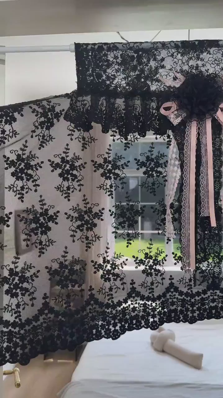Handmade Black Lace Curtain Valance: Gothic Shabby Chic Window Decor