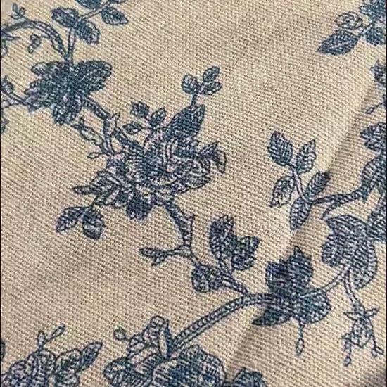 Linen Cafe Short Curtains, Blue Roses Flowers Vines Cabinet Curtains, Kitchen Hideaway Curtains, Flower Cotton Linen Curtains with Tassel