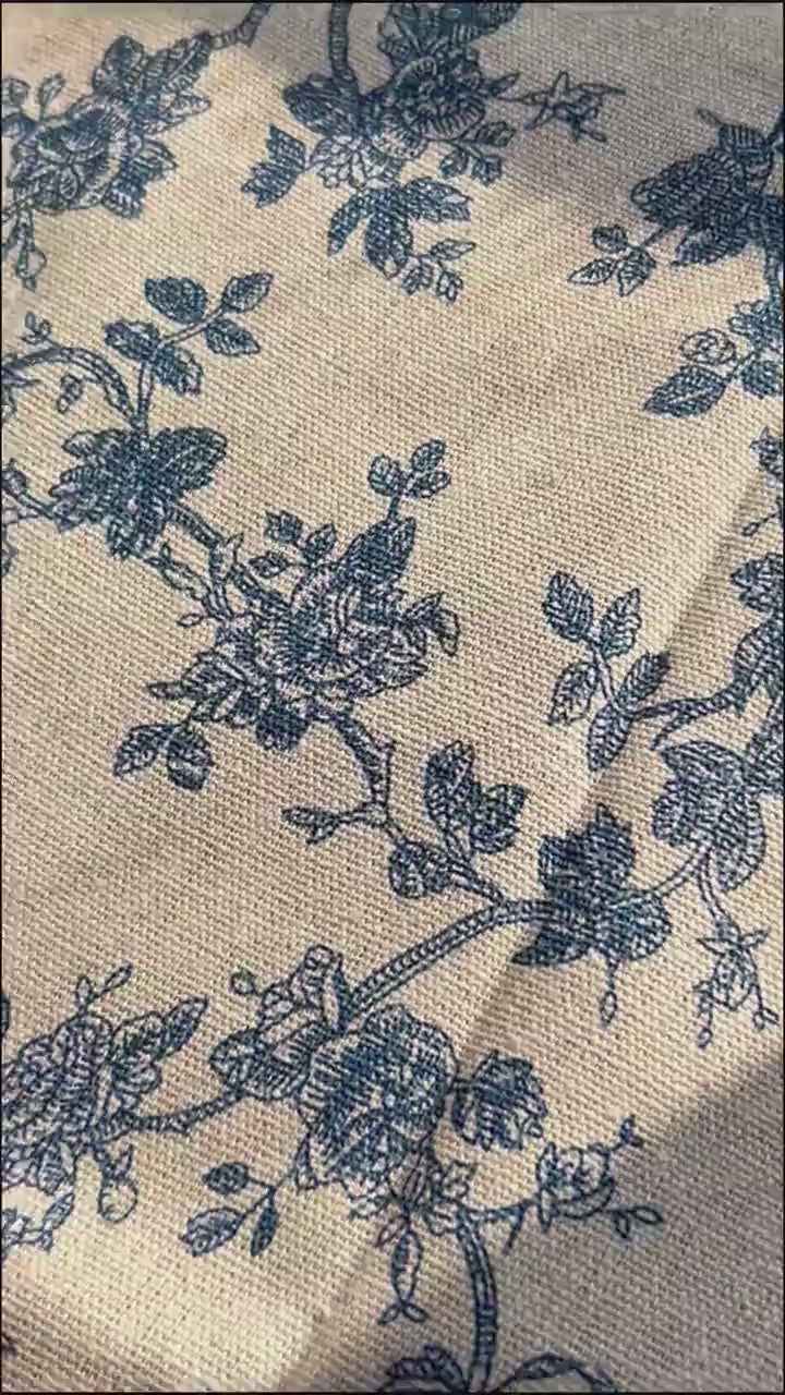 Linen Cafe Short Curtains, Blue Roses Flowers Vines Cabinet Curtains, Kitchen Hideaway Curtains, Flower Cotton Linen Curtains with Tassel