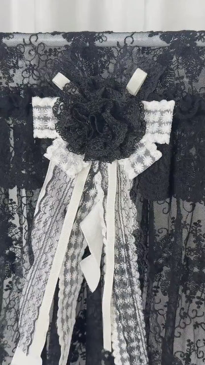 Gothic Boho Black Lace Curtain Valance, Ruffled Lace Curtain Valance, Farmhouse Countryside Kitchen Curtain, Bedroom Curtain, Custom Size