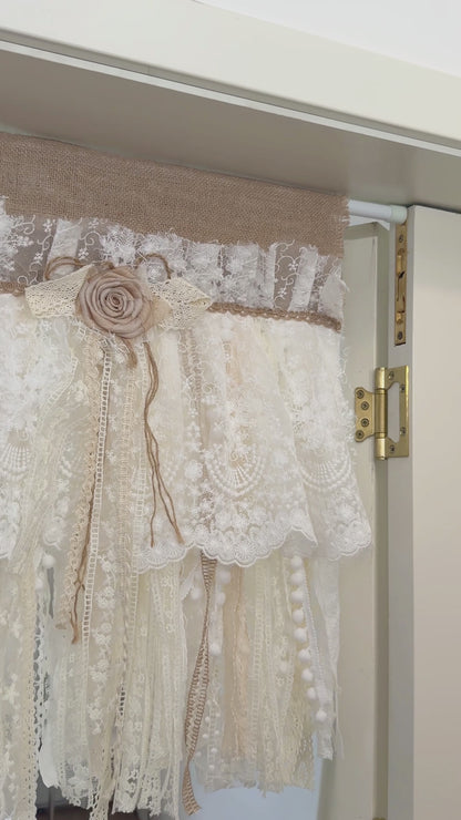 Burlap Ivory Lace Window Valance