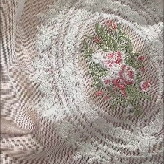 French Embroidery Rose Curtain: Rustic Linen Blend, Light Filtering