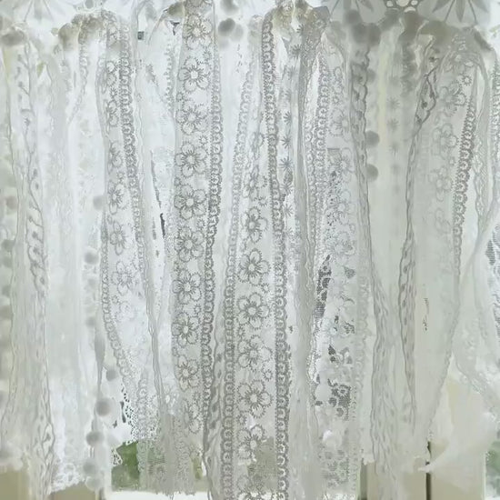 Shabby Chic French Country Lace Valance, Custom Burlap Window Kitchen Swag Curtains, Victorian Cottage Core Ruffled Curtain, H-25inch (63cm)
