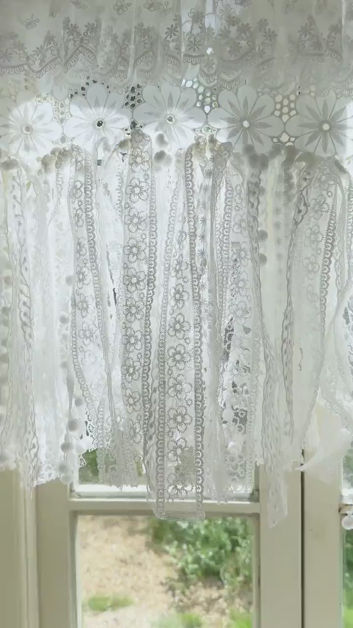 Shabby Chic French Country Lace Valance, Custom Burlap Window Kitchen Swag Curtains, Victorian Cottage Core Ruffled Curtain, H-25inch (63cm)