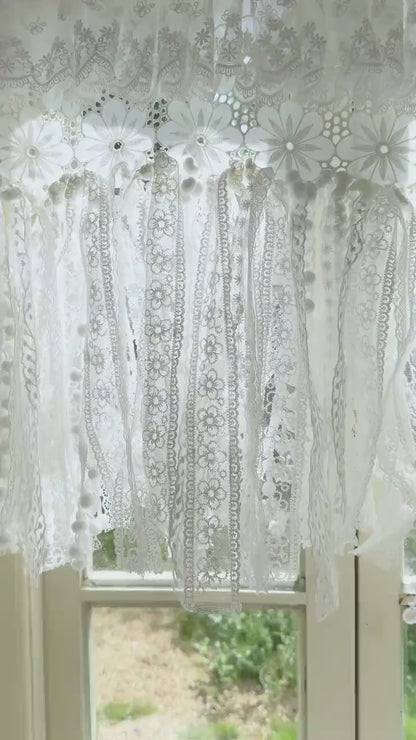 Shabby Chic French Country Lace Valance, Custom Burlap Window Kitchen Swag Curtains, Victorian Cottage Core Ruffled Curtain, H-25inch (63cm)