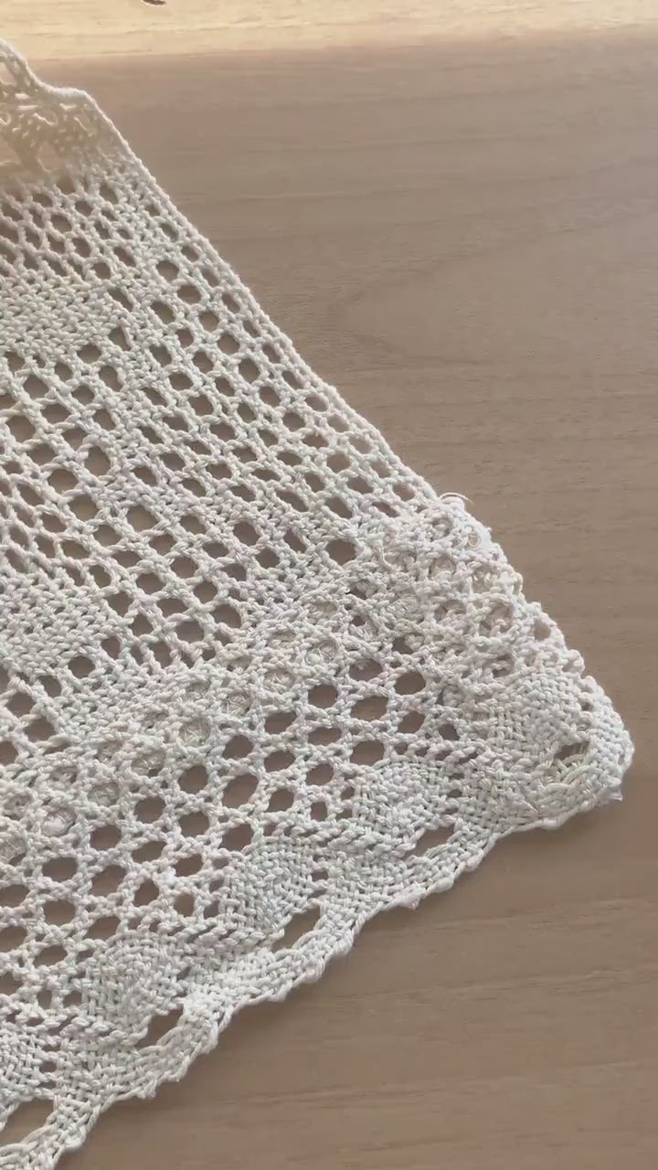 Beige Crochet Hollow Short Curtain, Semi Sheer Curtain for Small Windows, Lace Curtain, Cafe Curtains, Kitchen Curtains, Gifts