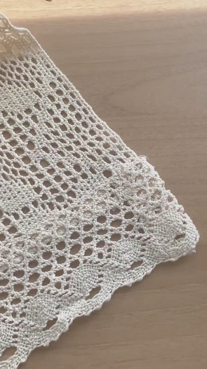 Beige Crochet Hollow Short Curtain, Semi Sheer Curtain for Small Windows, Lace Curtain, Cafe Curtains, Kitchen Curtains, Gifts
