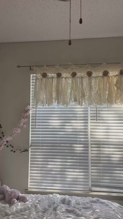 Beige White Crochet Lace Cafe Curtain