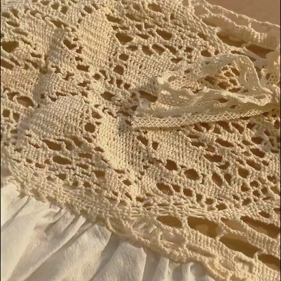 White Lace Cafe Linen Curtains, Rustic Shabby Chic French Country Style Lace Window Curtains, Lace-up Crochet Lace Curtains, Kitchen Drapery