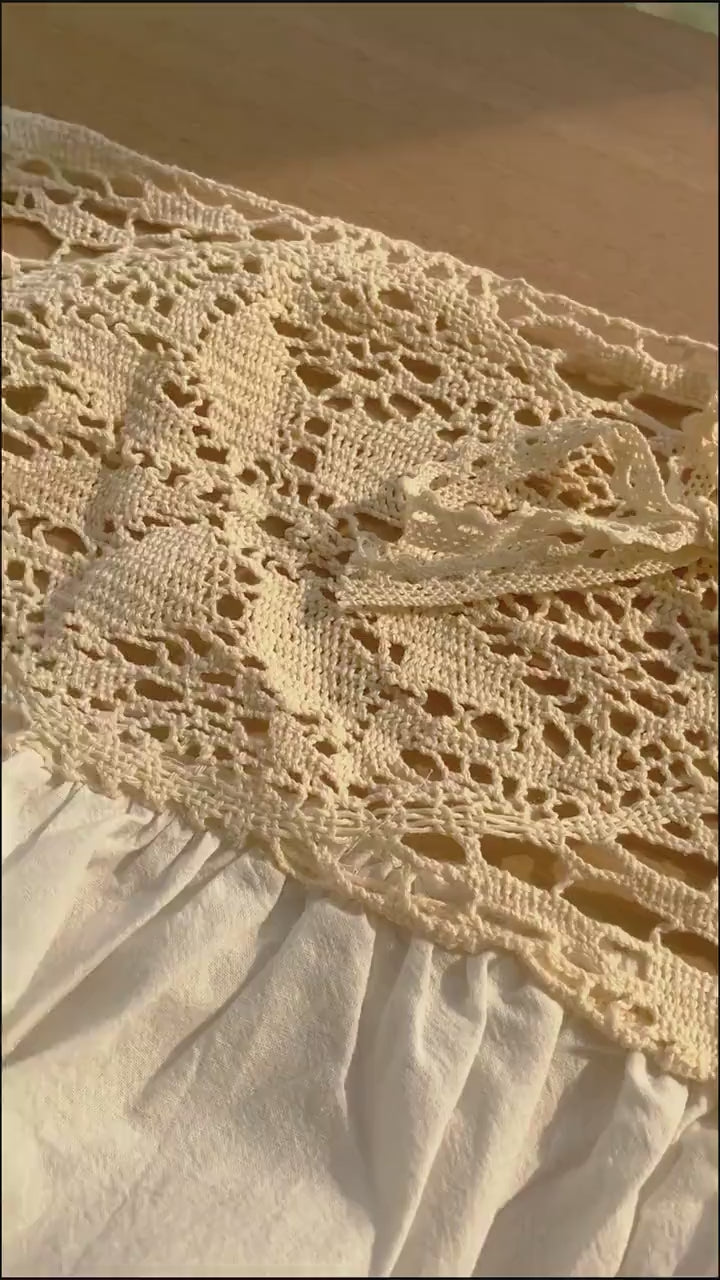 White Lace Cafe Linen Curtains, Rustic Shabby Chic French Country Style Lace Window Curtains, Lace-up Crochet Lace Curtains, Kitchen Drapery