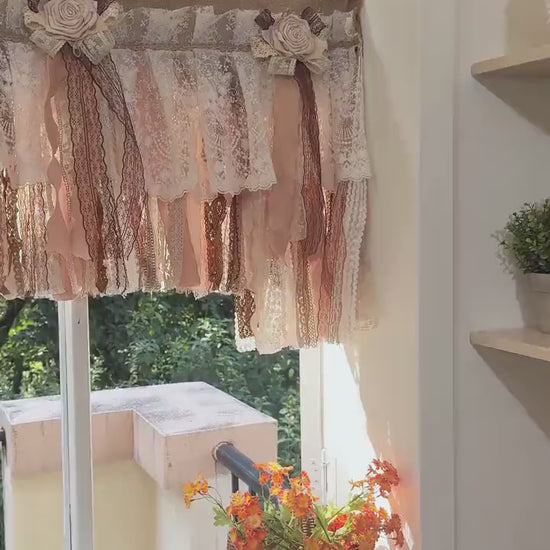 Custom Rustic Unique Burlap Beige Brown Lace Bedroom Valance, Farmhouse Country Kitchen Curtains, Shabby Chic Cafe Curtain, Custom Sizes