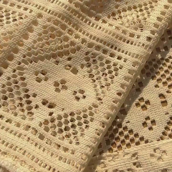 Boho Curtains, Farmhouse Kitchen Curtains, Crochet Splicing Hollow Curtains with Tassel, Lace Flower Curtains, Semi Blackout Window Curtains