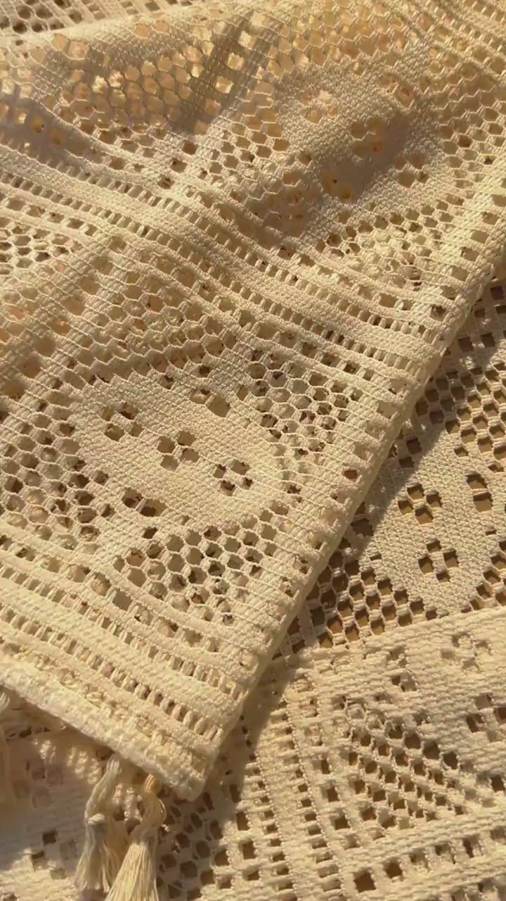 Boho Curtains, Farmhouse Kitchen Curtains, Crochet Splicing Hollow Curtains with Tassel, Lace Flower Curtains, Semi Blackout Window Curtains