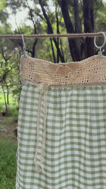 Green Gingham Crochet Cafe Curtains Valances with Lace, Farmhouse Country Kitchen Short Curtain, Cotton Linen Curtain, Custom Curtains Sizes