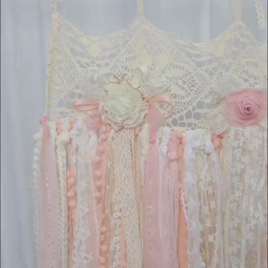 Hand Crochet Lace Wedding Backdrop: Romantic Embroidered Cotton Curtain